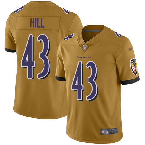 Baltimore Ravens Limited Gold Men Justice Hill Jersey NFL Football 43 Inverted Legend